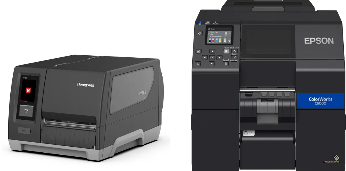 Stampante industriale per etichette Honeywell PM65 e stampante a colori Epson ColorWorks C6000